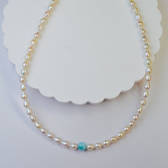 Larimar & Mini Baroque Pearl Necklace 16.5-18.5" - Picture 7 of 7